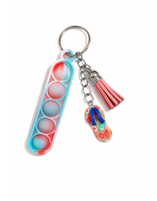 Red White &amp; Teal Swirl Silicone Mini Pop Fidget With Adorable Orange Fip Flop and Pink Tassel Keychain Sensory Toy Raise Awareness Support Rare Chronic &amp; Invisible Illness