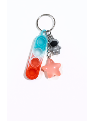 Red White &amp; Teal Silicone Mini Pop Fidget With Adorable Gray Astronaut Pink Star Keychain Sensory Toy Raise Awareness Support Rare Chronic &amp; Invisible Illness