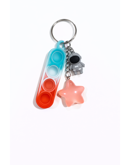 Red White &amp; Teal Silicone Mini Pop Fidget With Adorable Gray Astronaut Pink Star Keychain Sensory Toy Raise Awareness Support Rare Chronic &amp; Invisible Illness