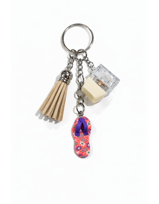Beige Audible Keyboard Clicker Orange Flip Flop Charm and Light Brown Tassel Fidget Sensory Toy Raise Awareness Support Rare Chronic &amp; Invisible Illness