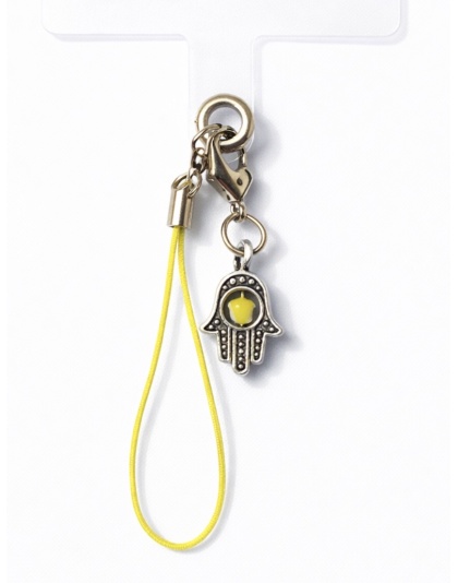 Silver &amp; Yellow Hamsa Handmade Phone Lanyard &amp; Charm Accessory Chronic Rare Invisible Illness Awareness &amp; Support