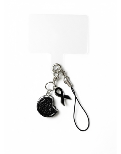 Black Ribbon and Cookie Charm Handmade Phone Lanyard &amp; Charm Accessory Chronic Rare Invisible Illness Awareness &amp; Support