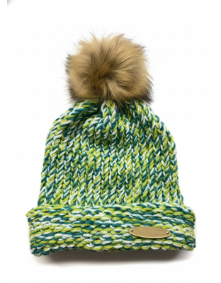 Greens Hand Knit Winter Beanie Hat w Pom Pom Warm Cozy Handmade Knit Cap Unisex Support &amp; Awareness For Chronic Rare Illness