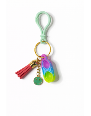 Purple Blue Green Silicone Mini Pop Fidget With Smiley Face Charm Red Tassel Sensory Toy Raise Awareness Support Rare Chronic &amp; Invisible Illness