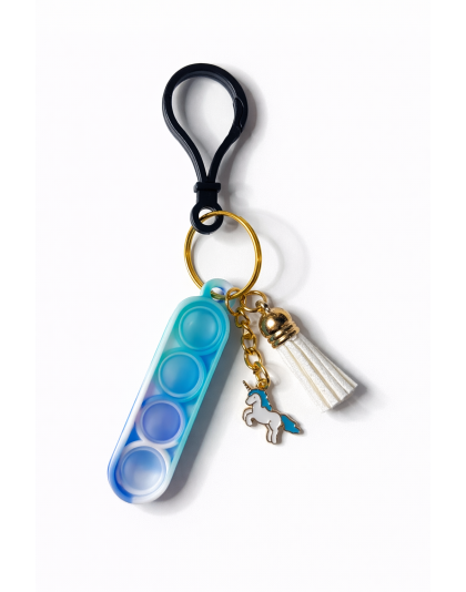 Black Clasp White Teal &amp; Blue Silicone Mini Pop Fidget With Unicorn &amp; Tassel Keychain Sensory Toy Raise Awareness Support Rare Chronic &amp; Invisible Illness
