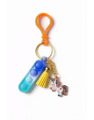 Orange Clasp Yellow White Teal &amp; Blue Silicone Mini Pop Fidget With Rainbow Unicorn &amp; Tassel Keychain Sensory Toy Raise Awareness Support Rare Chronic &amp; Invisible Illness