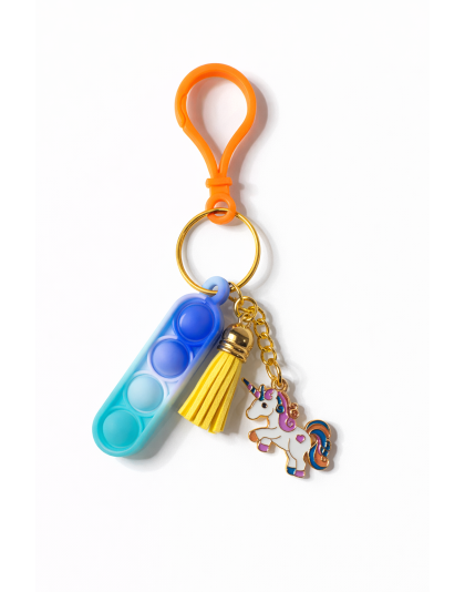 Orange Clasp Yellow White Teal &amp; Blue Silicone Mini Pop Fidget With Rainbow Unicorn &amp; Tassel Keychain Sensory Toy Raise Awareness Support Rare Chronic &amp; Invisible Illness
