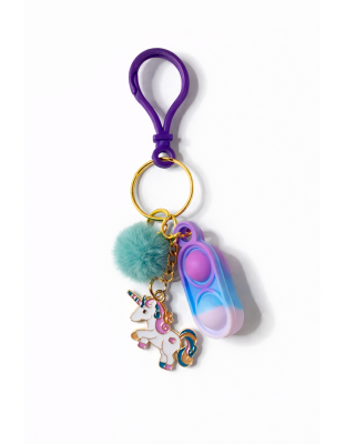 Blue Purple Silicone Mini Pop Fidget With Unicorn Charm Teal Pom Pom Sensory Toy Raise Awareness Support Rare Chronic &amp; Invisible Illness