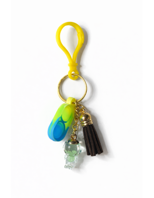 Green Blue Yellow Silicone Mini Pop Fidget With Astronaut Charm &amp; Brown Tassel Sensory Toy Raise Awareness Support Rare Chronic &amp; Invisible Illness