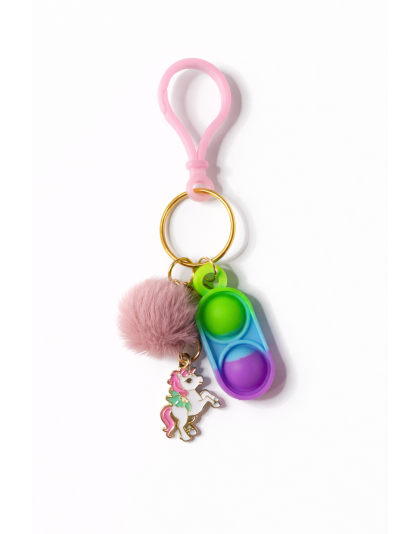 Blue Purple Green Silicone Mini Pop Fidget With Unicorn Charm Pink Pom Pom Sensory Toy Raise Awareness Support Rare Chronic &amp; Invisible Illness