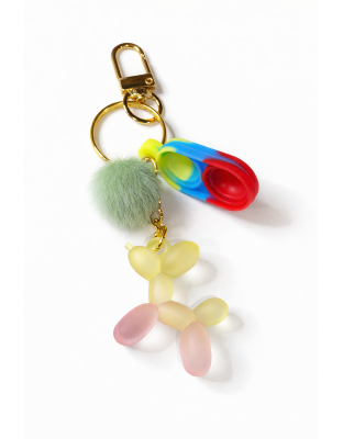 Yellow Blue Yellow Silicone Mini Pop Fidget With Yellow Red Balloon Dog Charm &amp; Green Pom Pom Sensory Toy Raise Awareness Support Rare Chronic &amp; Invisible Illness