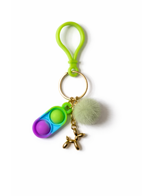 Green Blue Purple Silicone Mini Pop Fidget With Gold Balloon Dog Charm Pale Green Pom Pom Sensory Toy Raise Awareness Support Rare Chronic &amp; Invisible Illness