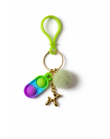 Green Blue Purple Silicone Mini Pop Fidget With Gold Balloon Dog Charm Pale Green Pom Pom Sensory Toy Raise Awareness Support Rare Chronic &amp; Invisible Illness