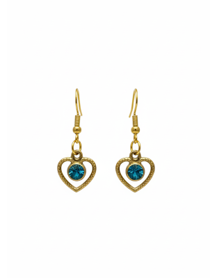Handmade Gold Heart Teal Stone Dangling Earrings Gold Supporting Awareness for Chronic Rare and Invisible Illnesses