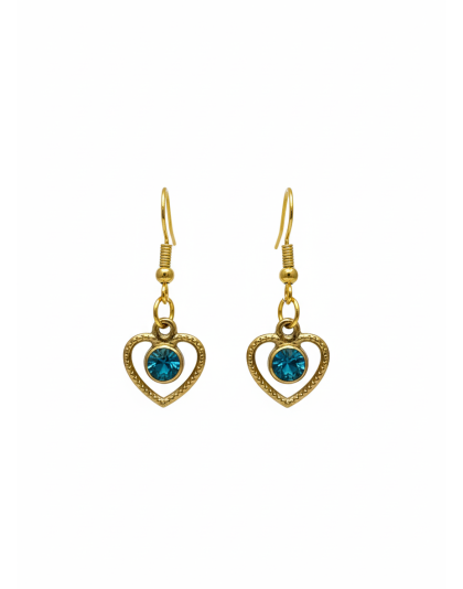 Handmade Gold Heart Teal Stone Dangling Earrings Gold Supporting Awareness for Chronic Rare and Invisible Illnesses
