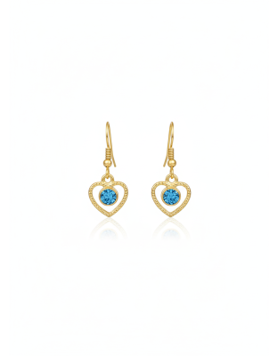 Handmade Gold Heart Blue Stone Dangling Earrings Gold Supporting Awareness for Chronic Rare and Invisible Illnesses