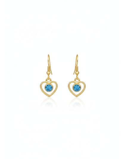Handmade Gold Heart Blue Stone Dangling Earrings Gold Supporting Awareness for Chronic Rare and Invisible Illnesses