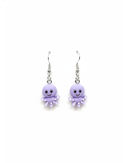 Handmade Purple Octopus Dangling Earrings Gold Supporting Awareness for Chronic Rare and Invisible Illnesses