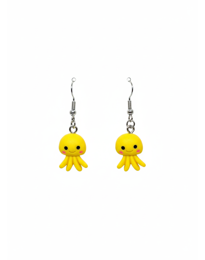 Handmade Pink Octopus Dangling Earrings Gold Supporting Awareness for Chronic Rare and Invisible Illnesses
