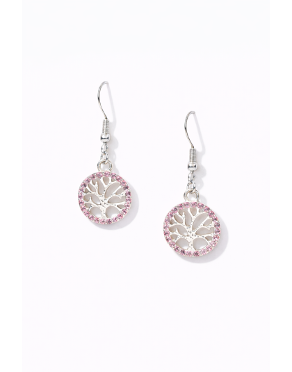 Handmade Pink &amp; White Stones Tree of Life Earrings Supporting Awareness for Chronic Rare and Invisible Illnesses