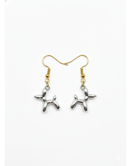 Handmade Silver Balloon Dog Dangling Earrings Supporting Awareness for Chronic Rare and Invisible Illnesses