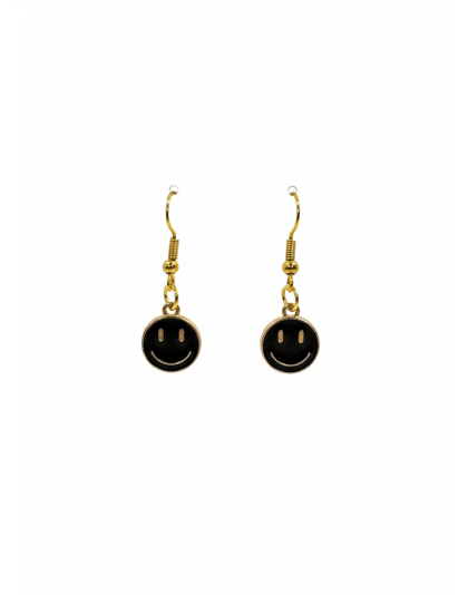 Handmade Black Smiley Face Dangling Earrings Supporting Awareness for Chronic Rare and Invisible Illnesses