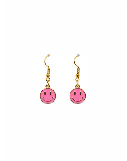 Handmade Pink Smiley Face Dangling Earrings Supporting Awareness for Chronic Rare and Invisible Illnesses