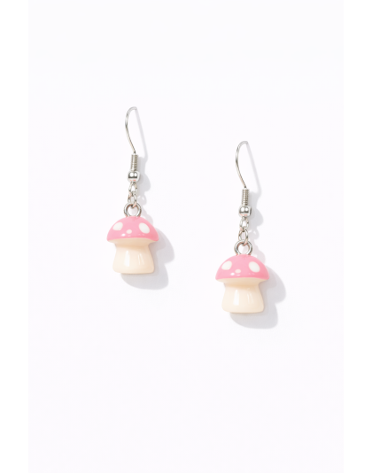 Handmade Pink Mushroom Dangling Earrings Supporting Awareness for Chronic Rare and Invisible Illnesses