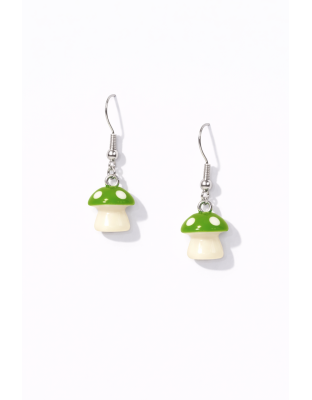 Handmade Green Mushroom Dangling Earrings Supporting Awareness for Chronic Rare and Invisible Illnesses