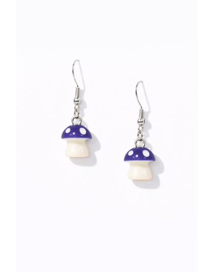 Handmade Purple Mushroom Dangling Earrings Supporting Awareness for Chronic Rare and Invisible Illnesses