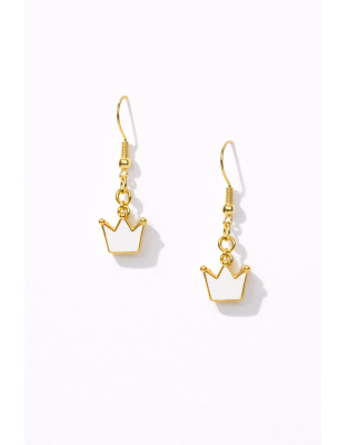 Handmade White Crown Dangling Earrings Supporting Awareness for Chronic Rare and Invisible Illnesses