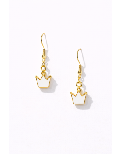 Handmade White Crown Dangling Earrings Supporting Awareness for Chronic Rare and Invisible Illnesses