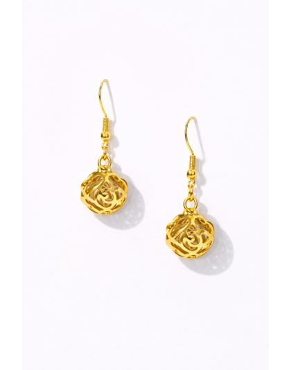 Handmade Gold Rose With Clear Stone Dangling Earrings Supporting Awareness for Chronic Rare and Invisible Illnesses