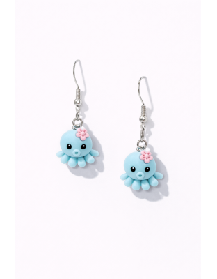 Handmade Cute Blue Octopus Dangling Earrings Supporting Awareness for Chronic Rare and Invisible Illnesses