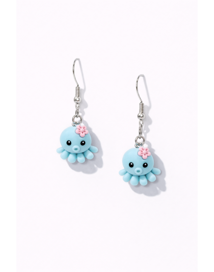 Handmade Cute Blue Octopus Dangling Earrings Supporting Awareness for Chronic Rare and Invisible Illnesses