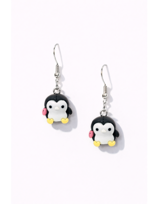 Handmade Cute White Black Penguin Dangling Earrings Supporting Awareness for Chronic Rare and Invisible Illnesses