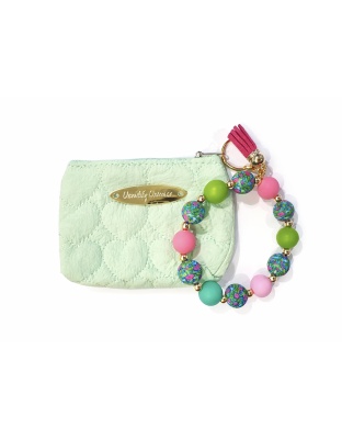 Green &amp; Pink Beaded Wristlet Tassel Pouch Support Awareness Chronic and Rare Diseases