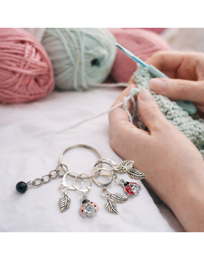 Handmade Silver Ladybugs &amp; Leaves Awareness Stitch Markers Supporting &amp; Spreading Awareness Chronic Rare Disease