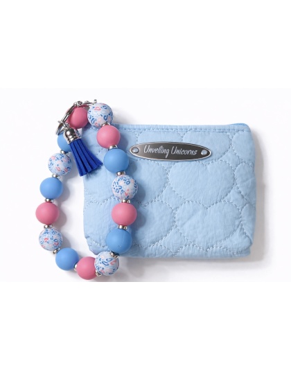 Blue Pink Silver Beaded Wristlet Pouch Support Awareness Chronic and Rare Diseases