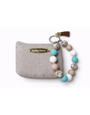 Brown Teal White Gold Beaded Wristlet Pouch Support Awareness Chronic and Rare Diseases