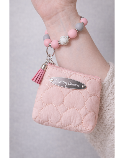 Pink Gray White Silver Beaded Wristlet Pouch Support Awareness Chronic and Rare Diseases